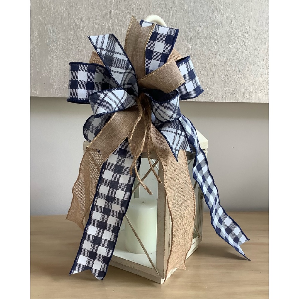 Blue & White Checked Bow, Wreath Bow, Wreath Accent, Lantern Bow, & Everyday Bow